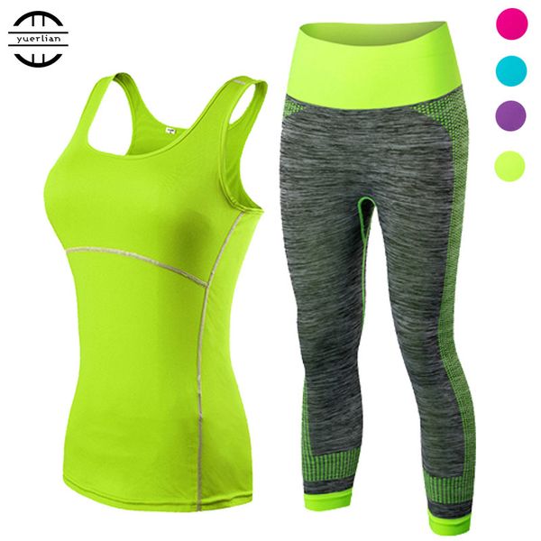 

yuerlian ladies sports running cropped 3/4 leggings yoga gym trainning set clothing workout fitness women yoga suitby air, White;black