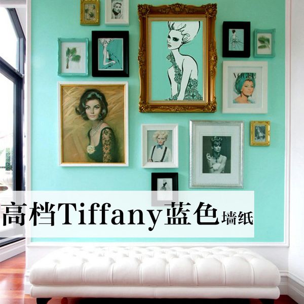 

waterproof and antifouling tiffany blue non-woven wallpaper pure plain bedroom living room dining background