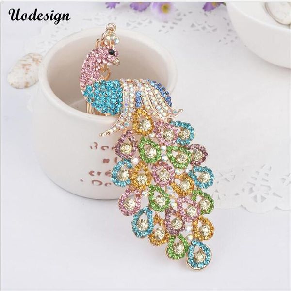 

keychains uodesign 2021 lovely crydtal peacock purse bag buckle pendant for car keyrings key chains holder women, Silver