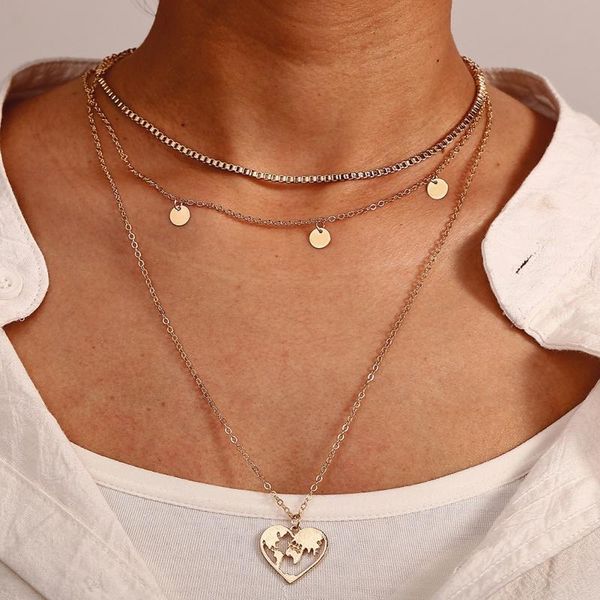 

pendant necklaces multi-layer necklace girl charm women retro heart shaped, Silver