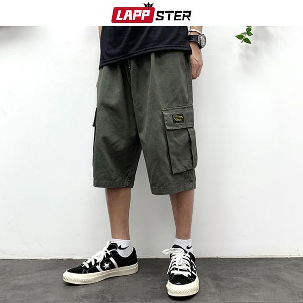 

men's pants lappster summer mens cropped harem 2021 calf-length hip hop cargo male black streetwear trousers