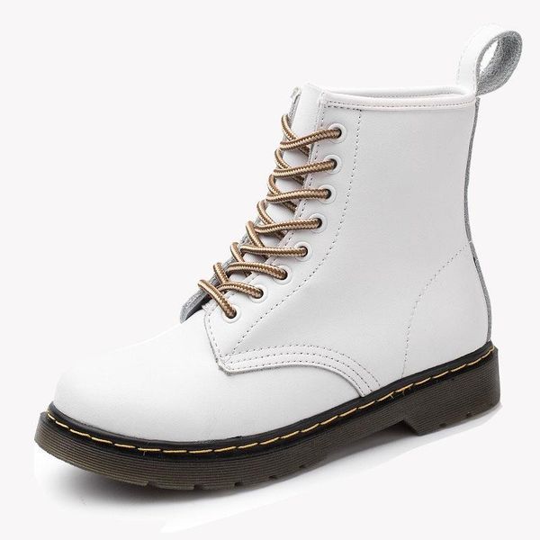 

boots short women winter ankle genuine leather british style student shoes were thin flat fashion, Black