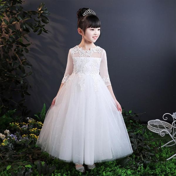 

baby girls lace embroidery dress kids white wedding high-end flower vestidos long party princess clothes, Red;yellow
