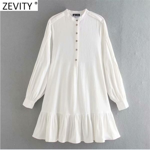 

women court style stand collar hem pleat ruffles shirt dress femme lantern sleeve breasted vestido chic cloth ds4690 210420, Black;gray