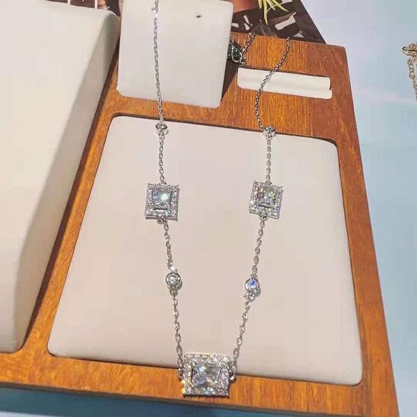 

funmode sparkling cubic zircon square rhinstone necklace for women party accessories jewelry parures bijoux wholesale fn262 pendant neck nec, Silver