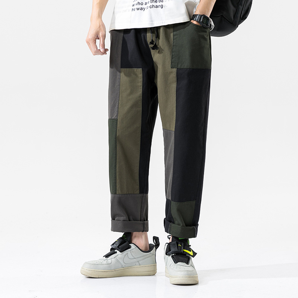 

men's pants summer fashion black casual joggers men personality color matching straight pantalones loose streetwear pant