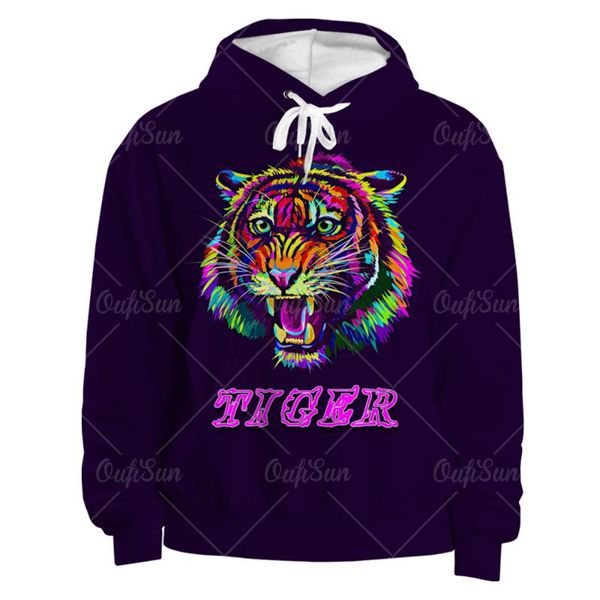 

men's hoodies & sweatshirts 3d tiger logo print hoodie men women spring and autumn casual all-match sportswear oversized hooded pullove, Black