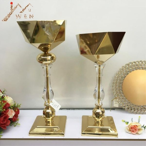 

vases 10pcs/lot gold vase crystal floor flower geometric patter road lead wedding centerpieces for party home decoration