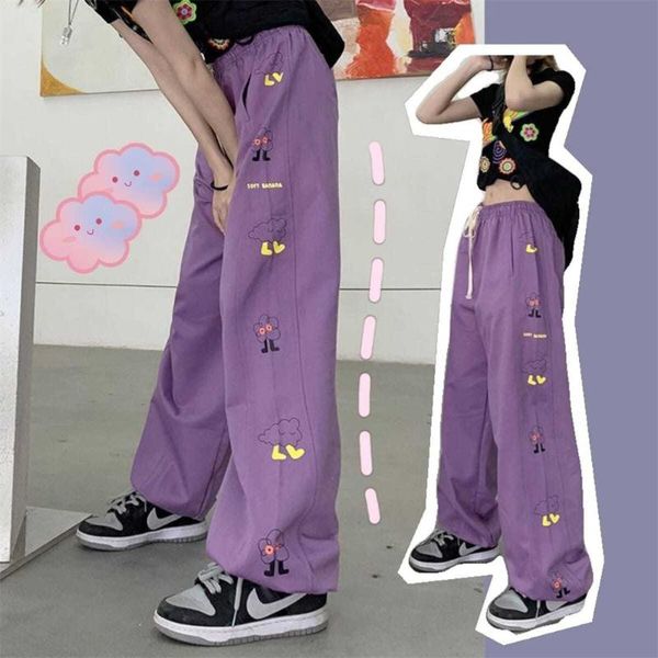 

women's pants & capris oversize purple women loog autumn cargo trousers streetwear korean harajuku smooth hip hop female high street, Black;white