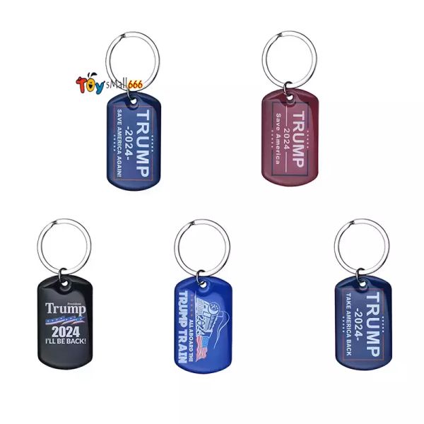

2024 trump key chain us party favor president election flag pendant stainless steel tags i'll be back keyring 9 style