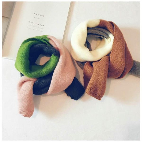 

scarves autumn and winter baby children outing warm bib men women double-sided color matching plus velvet wool wild scarf a241, Blue;gray