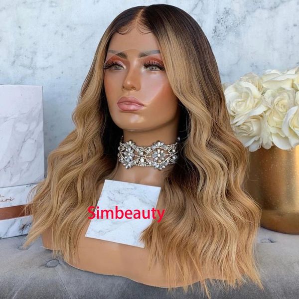 

lace wigs brazilian 3t ombre wavy human hair with baby glueless 200density 1b#4#27 transparent 13x6 front remy, Black;brown