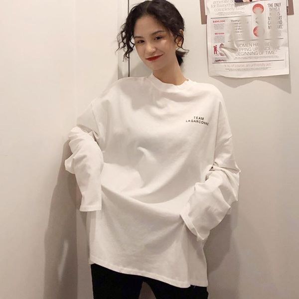 

women's t-shirt letters print long sleeve women o-neck korean fashion oversized t shirt casual harajuku autumn y2k white black tees