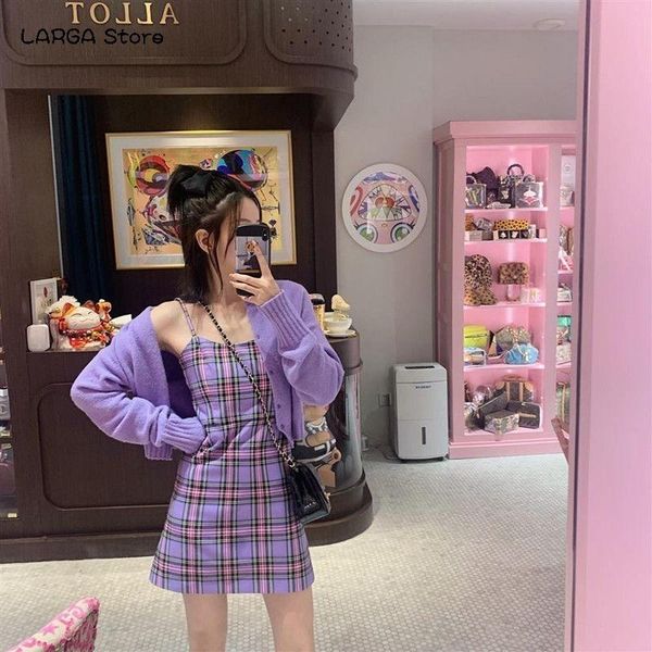 

purple plaid print slip dress female women's summer sundresses spaghetti strap dresses women sundress 2021 casual, Black;gray