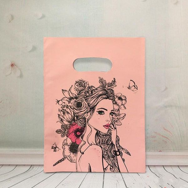 

gift wrap 100pcs 15*20cm 25x35cm plastic handle bag small jewelry packing party favor bags for candy cookie box packaging