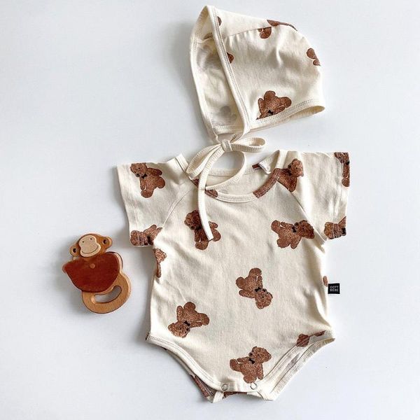 

rompers born baby cotton bodysuit clothes summer boys cute bear print short sleeve clothing infant girls jumpsuit, Blue