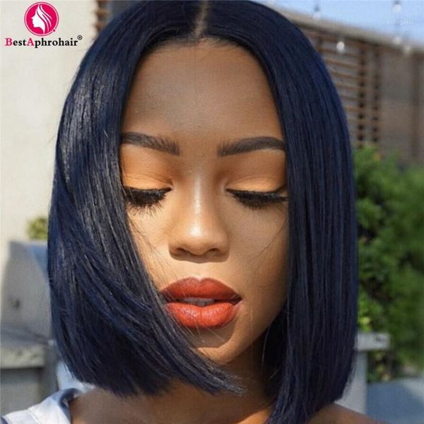 

straight human hair wigs short bob pre-plucked brazilian lace front for black women150% denisty1, Black;brown
