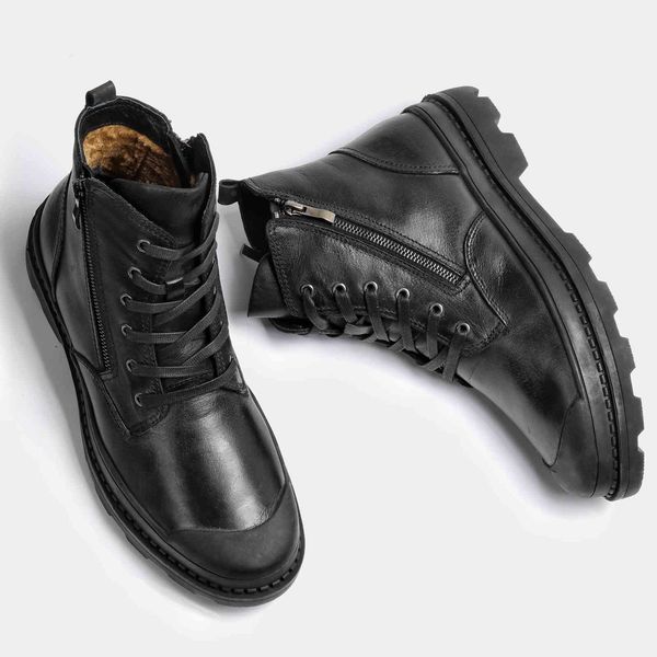 

dress shoes natural cow leather men boots winter handmade retro genuine #cx9550 v4s1, Black