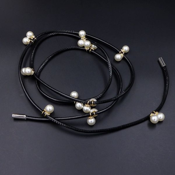 

belt designer luxury quality waist pearl rope women's fine black leather decorative dress sweater chain, Black;brown