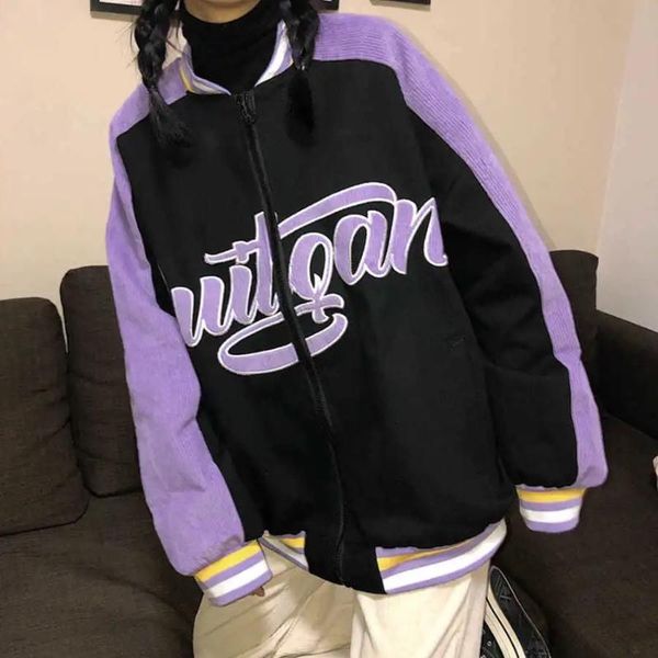 

women's jackets biggorange letter embroidery baseball jacket color block vintage harajuku 2021spring oversized coats streetwear, Black;brown