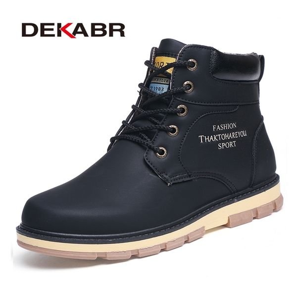 

dekabr est autumn winter ankle warm boots quality pu leather men casual working shoes vintage style lace up men boots 211106, Black