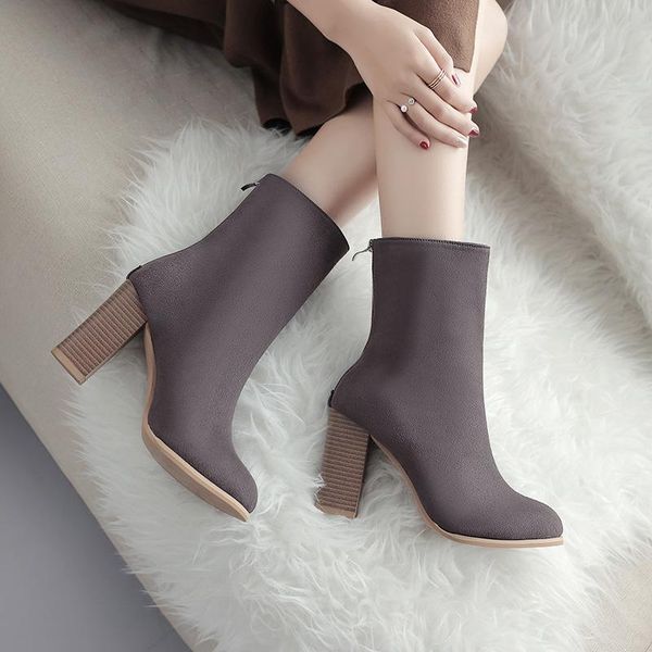 

autumn and winter pointed boots british retro shoes elastic uio90, Black