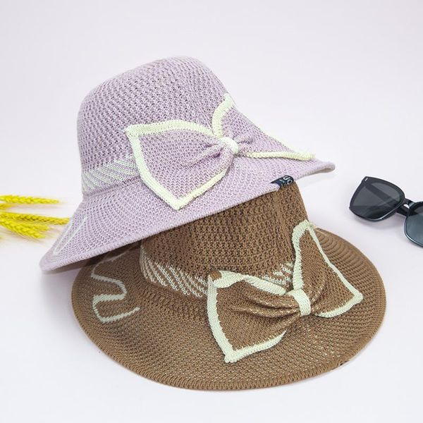 

wide brim hats cotton and linen is prevented bask in ms letters bowknot outing sunshade cap beach basin hat, Blue;gray