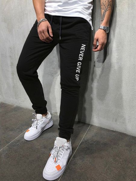 

men slogan graphic drawstring waist sweatpants j79f#, Black