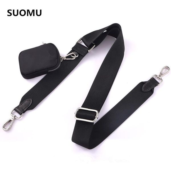 

bag parts & accessories large wide canvas nylon strap luxury designer shoulder replacement belt with cowskin leather messenger accessory, Black