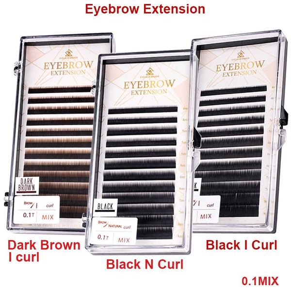 

false eyelashes 1 tray eyebrow extensions dark brown/black i/n curl made in korea imported fiber mixed extension