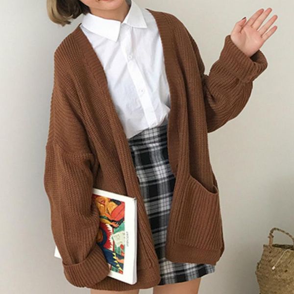 

women's knits & tees hisuely 2021 autumn and winter simple casual oversized sweater women loose v neck slim knit woman korean warm card, White