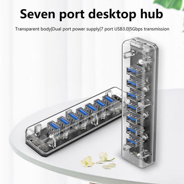 

hubs 7-in-1 usb hub transparent extender multi port high-speed usb3.0 splitter 5gbps fast charge for lappc otg adapter