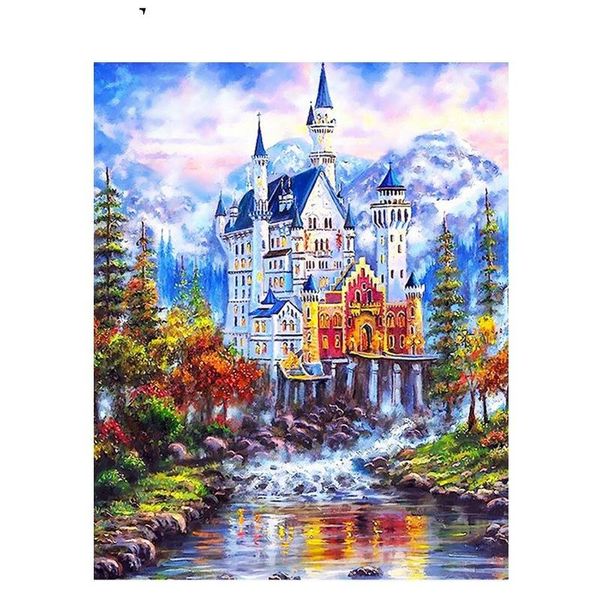 

paintings water flow castle paint by numbers coloring hand painted home decor kits drawing canvas diy oil painting pictures
