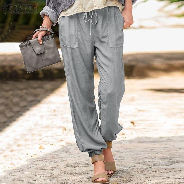 

women's pants & capris zanzea women casual solid long elastic waist loose pockets trousers 2021 fashion ladies work office streetwear 5, Black;white