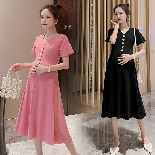 

5853# summer casual cotton maternity nursing dress a line slim loose clothes for pregnant women pregnancy drop dresses, White
