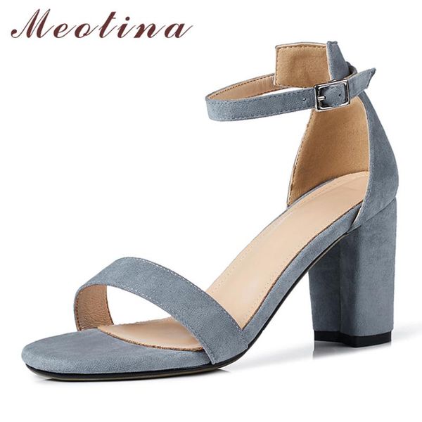 

meotina women sandals summer shoes buckle thick high heels ankle strap elegant open toe party ladies red size 3-9 dress, Black
