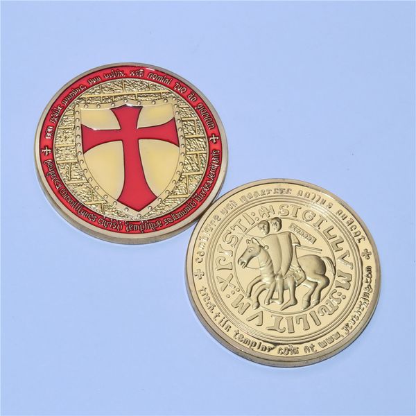 Moneta placcata oro 24k Cavalieri Templari Moneta, Soldato di Cristo Deus Vult Forze specialibella moneta/gettone