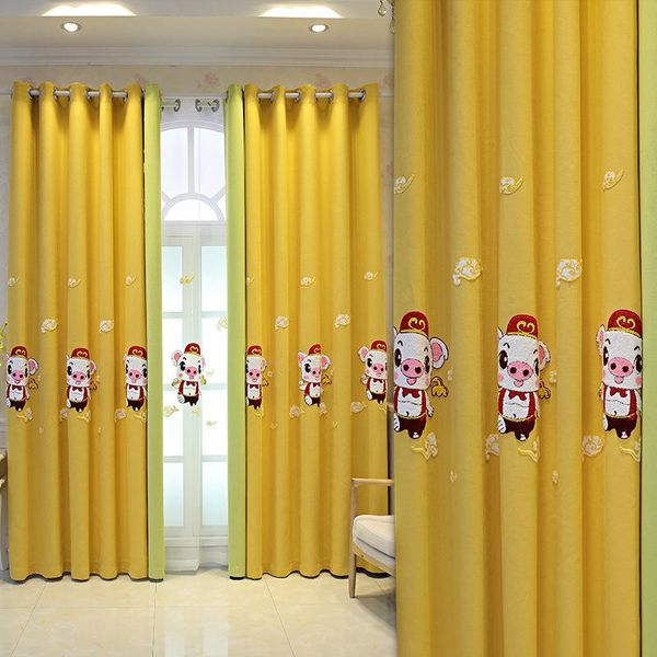 

curtain & drapes 2021 for living dining room bedroom included children's simple cartoon cute piggy embroidered high shading