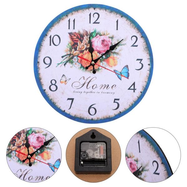 

wall clocks 1pc living room hanging clock decor retro flower wooden round