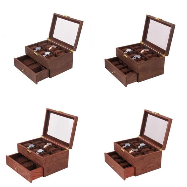 

watch boxes & cases 10/20 grids double layer box retro wooden case storage organizer for men women jewelry gift, Black;blue
