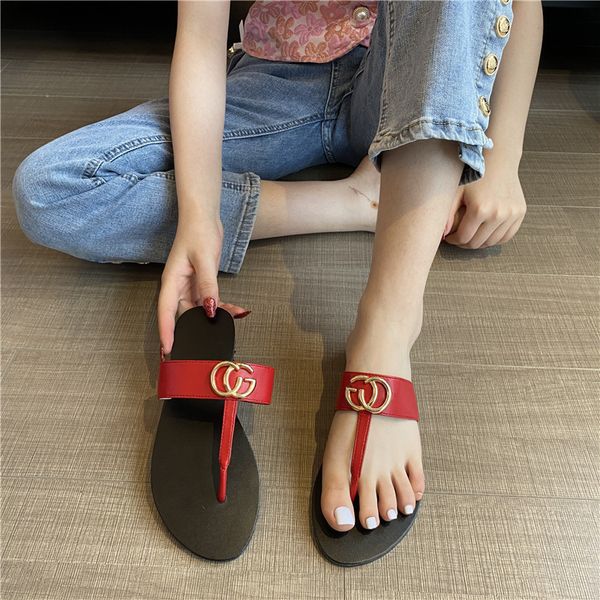 

rge 2021 spring and summer fashion bottom foot herringbone clip toe flat heel casual cool slipper female luxurysss designersss sho yw, Black