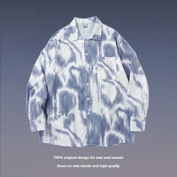 

tkpa trendy hip hop tie dye gradient bf style shirt street casual long sleeve shirt, White;black
