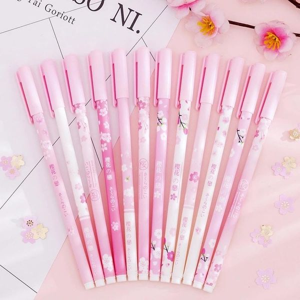 

gel pens 12pcs/lot pen set cherry blossoms stationery kawaii school writing tools plastic ink for office supplies