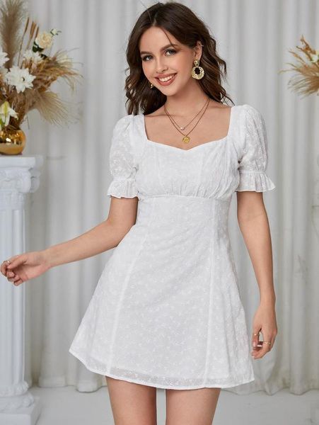

puff sleeve ruched bust schiffy dress she, Black;gray