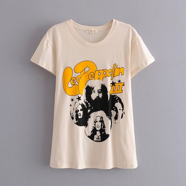 

women's t-shirt women cotton t shirts beige band printed tee shirt fashion spring summer casual t-shirts streetwear tees shor, White