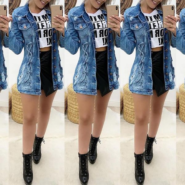 

women's jackets denim women hole ripped biker coat female casual turn-down collar outwear ladies button slim jacket d30, Black;brown