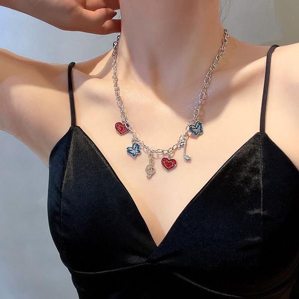 

chains trend chain necklaces for women goth stainless steel butterfly pendant woman accessories punk women's neck jewelry, Silver