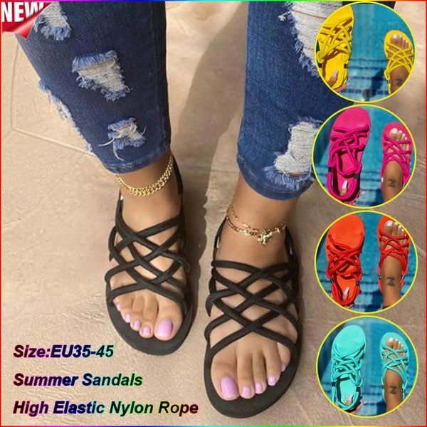 

sandals comfy beach shoes spring women rope cute casual braided fashion flats sandal woman summer slides slip-on, Black