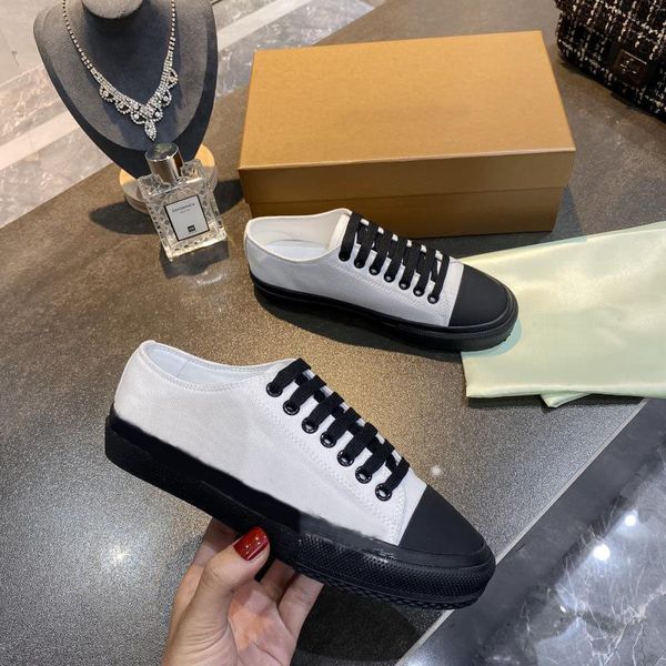 

vintage shoes luxury designer logo print check cotton sneakers men women casual canvas shoe, Black