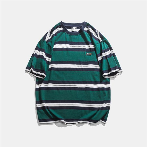 

no vulgarity 2021 new summer off shoulder sleeve oversize striped short sleeve t-shirt casual base for men, White;black